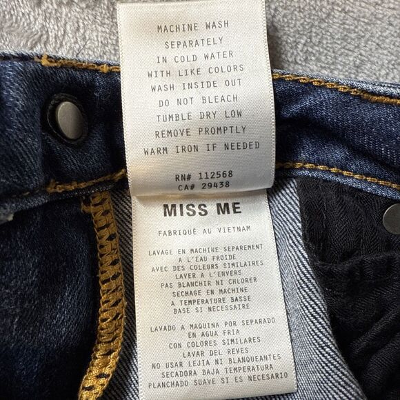 Miss Me Junior's Size 27 Ankle Skinny Jeans Dark Wash Raw Hem  27x27 - Picture 8 of 10